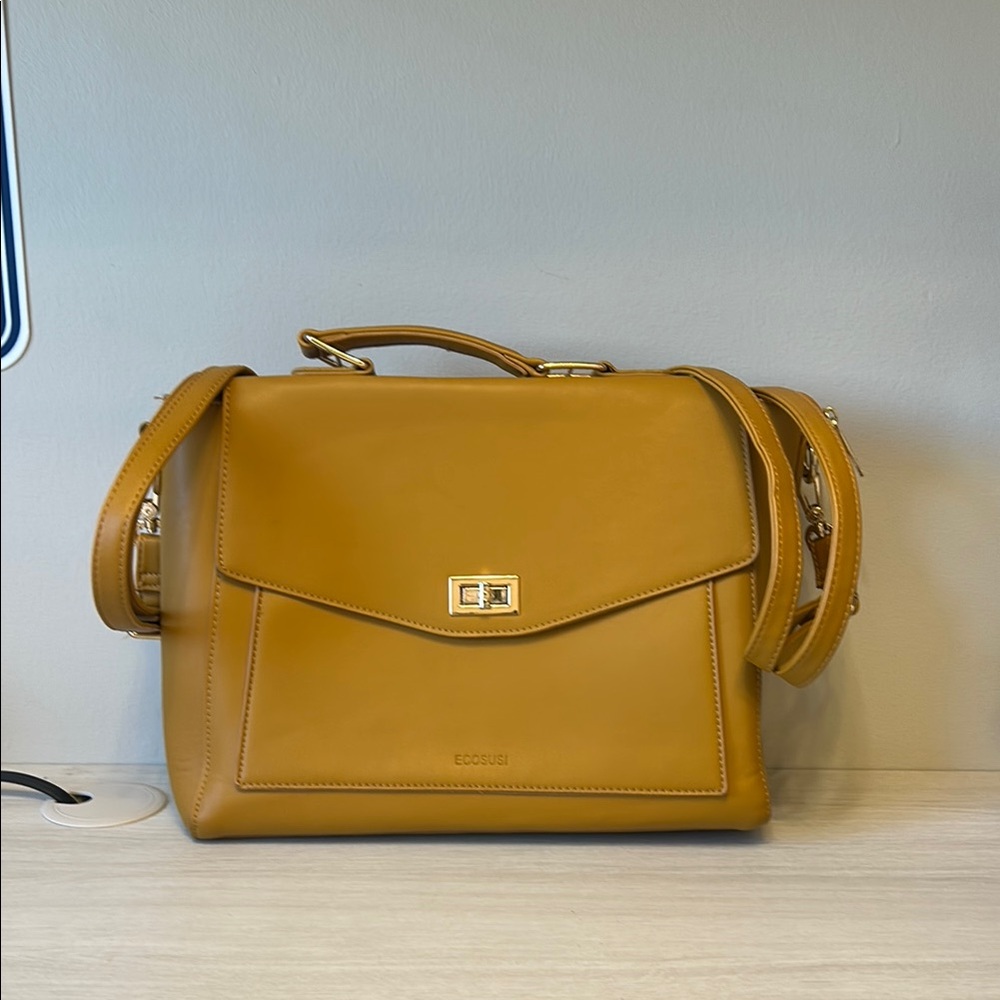 ECOSUSI VEIGAN LEATHER MASSENGER LAPTOP BACK PACK SHOULDER BAG Tan Women's Bag